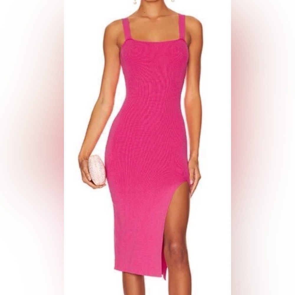 Superdown Zoe Square Neck Pink Knit Midi Dress, Size XS